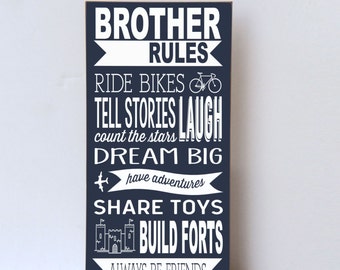 Brother Rules Wood Sign, Boys Room Decor, Playroom Wall Sign, Brother Sign, Wall Art for Brothers, Nursery Decor, Wall Sign Brother Rules