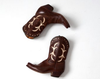 1950s Acme pee wee cowboy boots, dark brown leather inlay boots size 7.5 D (women 9)