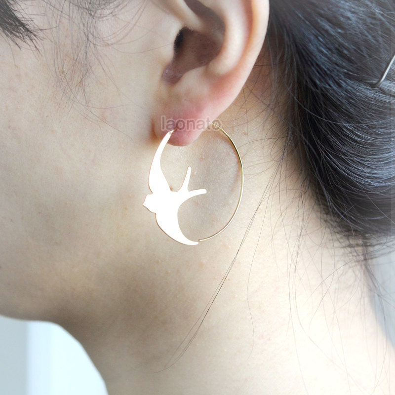 Bird Hoop Earrings / choose your color / gold and by laonato