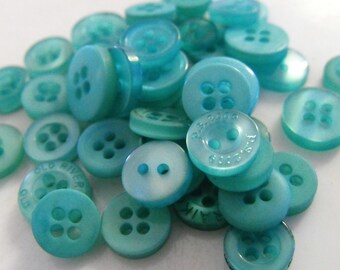 Teal Buttons, 50 Small Assorted Round Sewing Crafting Bulk Buttons