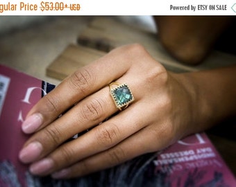SUMMER SALE - Labradorite ring,stone ring,vintage ring,gemstone ring,square ring,lace ring,double band ring,birthday gift