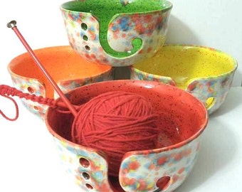 Fun-Fetti Wide Mouth Yarn Bowl Ceramic Choose your inside color - handmade in my Charleston, SC studio