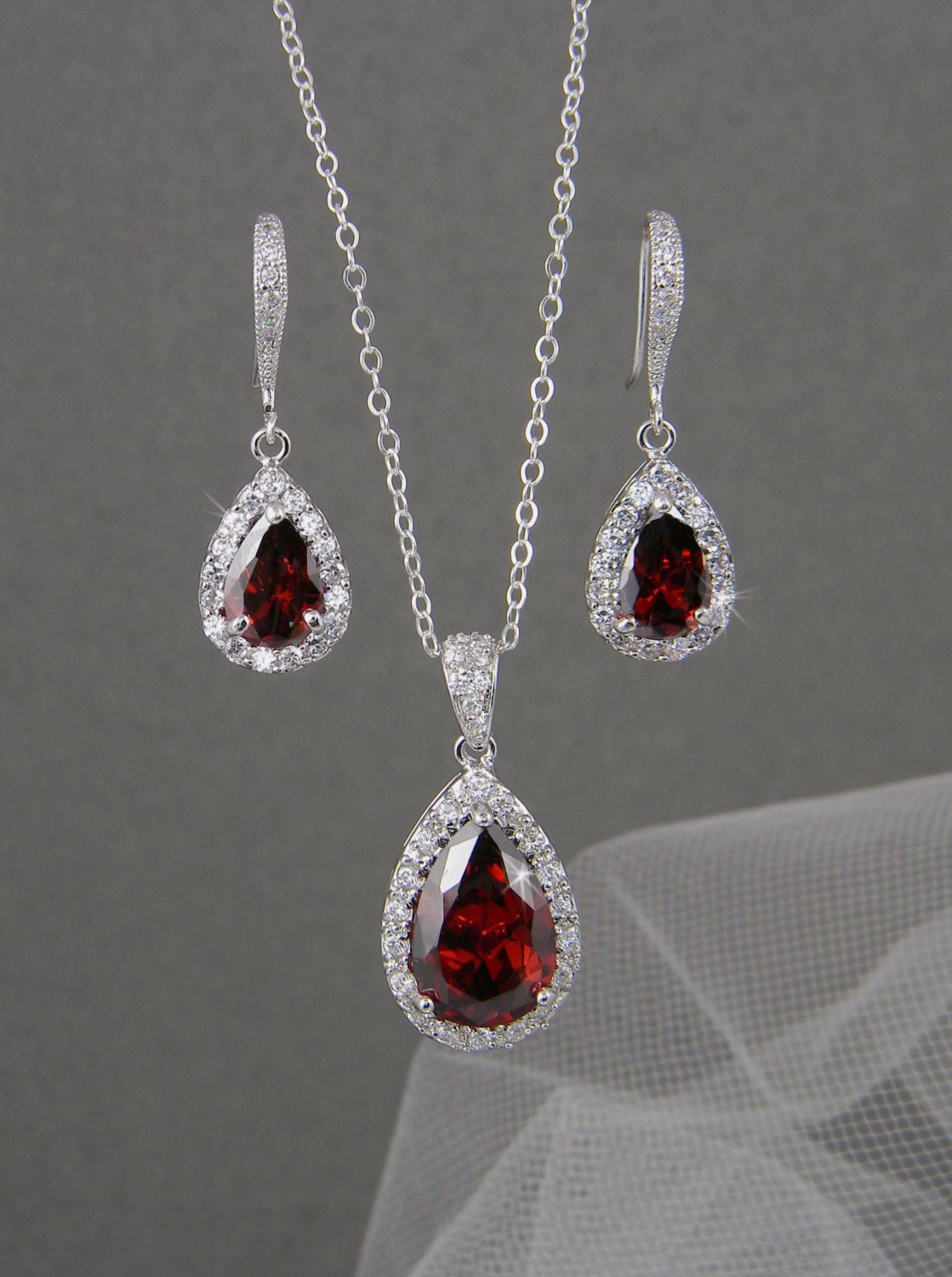 RED Bridal Jewelry. RED Crystal wedding jewelry by CrystalAvenues