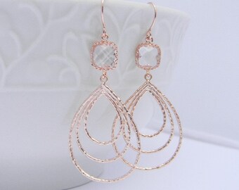Rose Gold Earrings, Rose Gold Swirl Dangle Earrings, Statement Earrings, Dangle Earrings, Rose Gold Bridesmaid Jewelry, Gift For Her