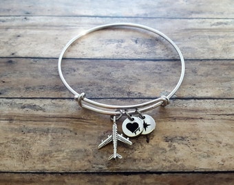Airplane Bracelet, Airplane Jewelry, Travel Bracelet, Plane Bangle, Bangle Bracelet, Inspirational Bangle, Dream Jewelry