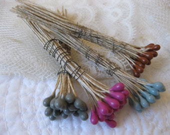 Antique 1920s Millinery Trim Stamens Floristry Paris French Silk Artificial Flowers Corsage Doll Hats RibbonWork DIY Craft Four Colours 24Ps