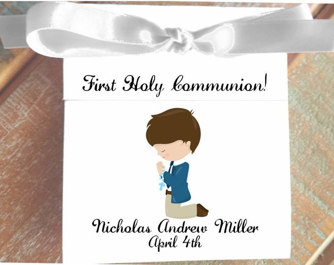 Personalized First Holy Communion Tea Party Favors ~ Tea cup Tea Bag Holders for Boys or Girls ~ Hispanic ~ African American