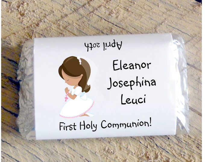 Mini Candy Bar Wrappers for Girl's Baptism, Christening First Holy Communion Chocolate Religious Party Favor Gifts