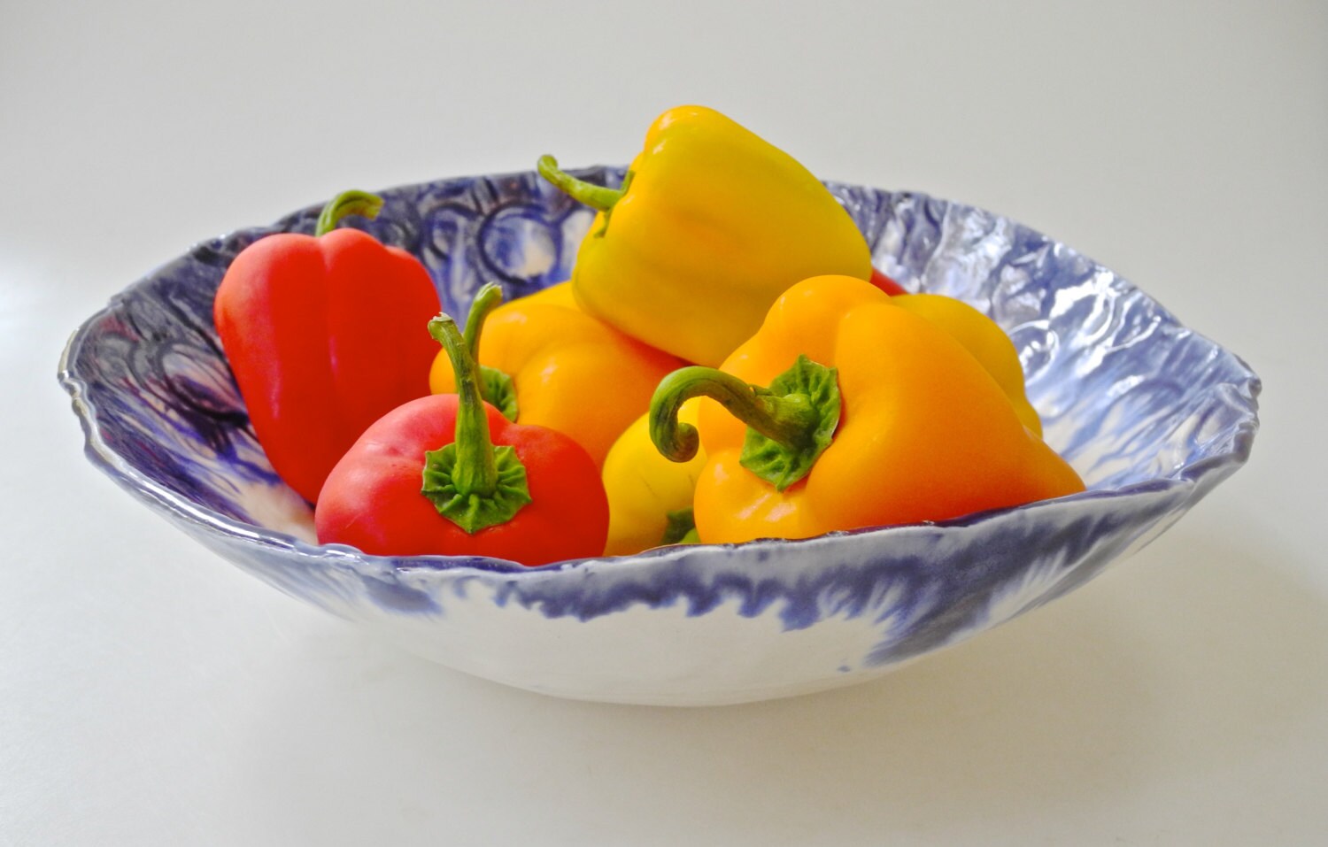 Blue and White Porcelain Bowl Fruit Bowl Cobalt Blue by Clayshapes