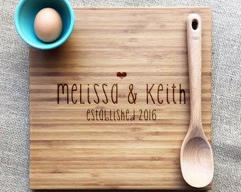 Bamboo Cutting Board, Custom Name And Established Date Engraving, Wedding or Anniversary Gift, Personalized Cutting Board