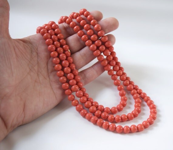 Regency Coral Necklace Coral Beaded Necklace Triple Strand