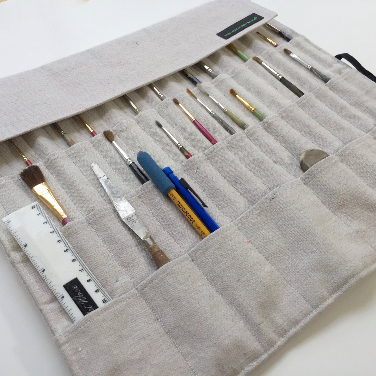 Customizable Artist's Brush Case with Monogram in Heavy Weight Natural