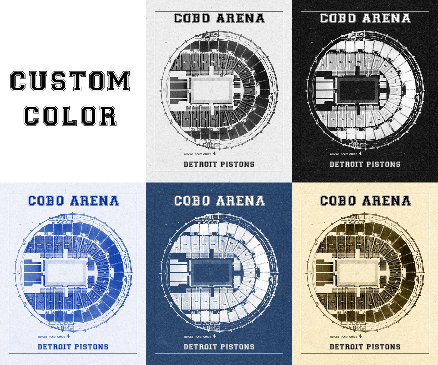 Vintage Print of Cobo Arena Seating Chart on Premium Photo