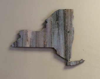 New York State Shape Rustic Wood Sign Hanger 19.5" x 15" Laser Engraving Options - Wedding, Housewarming, Birthday, Anniversary