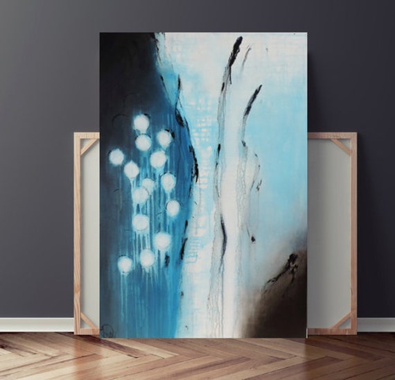 Original Painting on Canvas Abstract Painting Blue & Black