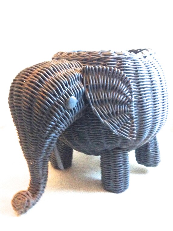 Elephant Plant Holder Basket. LARGE Rattan Wicker. Vintage