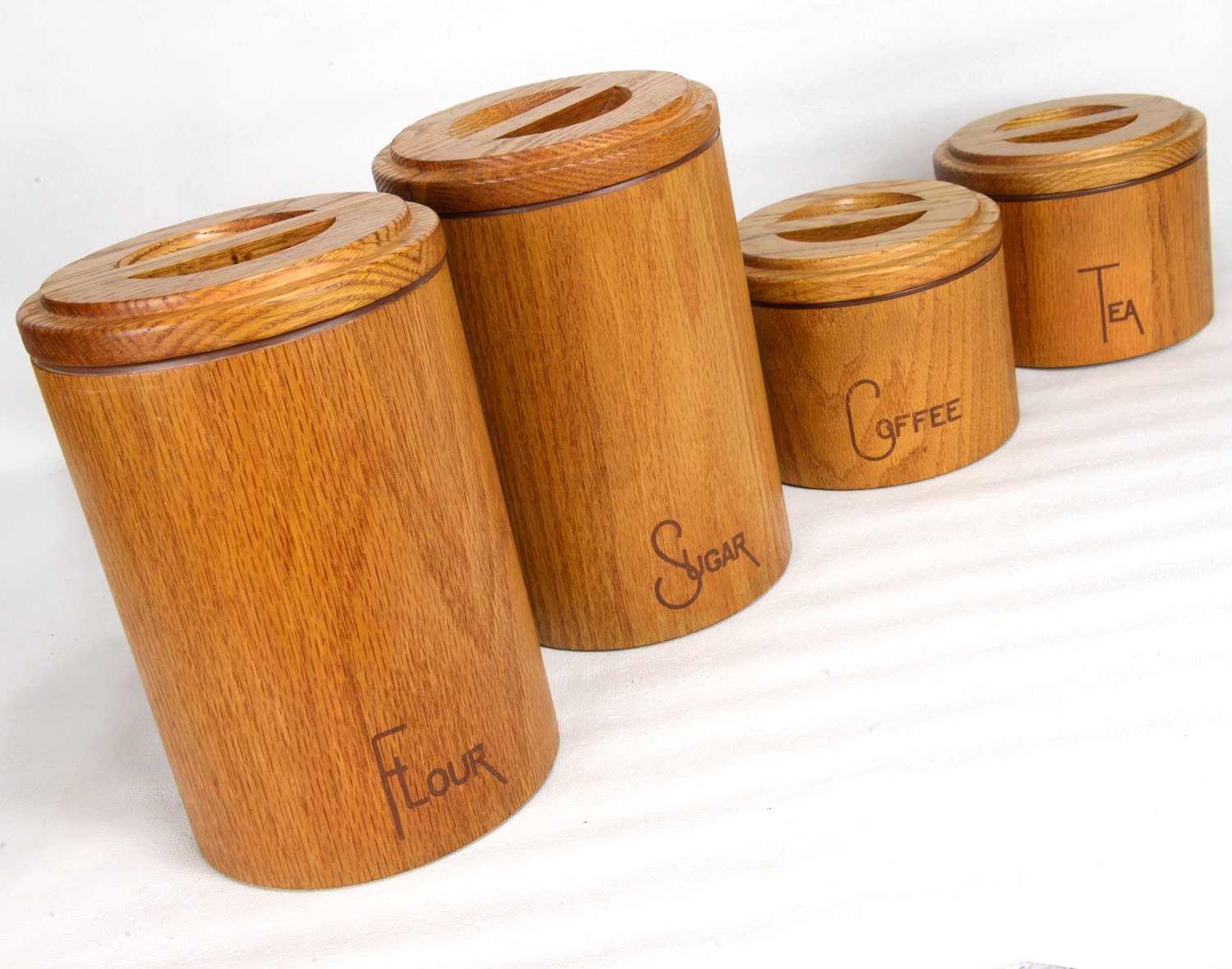 Mid century modern kitchen canisters  Set of 4 round wood