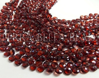 8" strand AAA red MOZAMBIQUE GARNET faceted heart briolette gem stone beads 5mm - 6mm