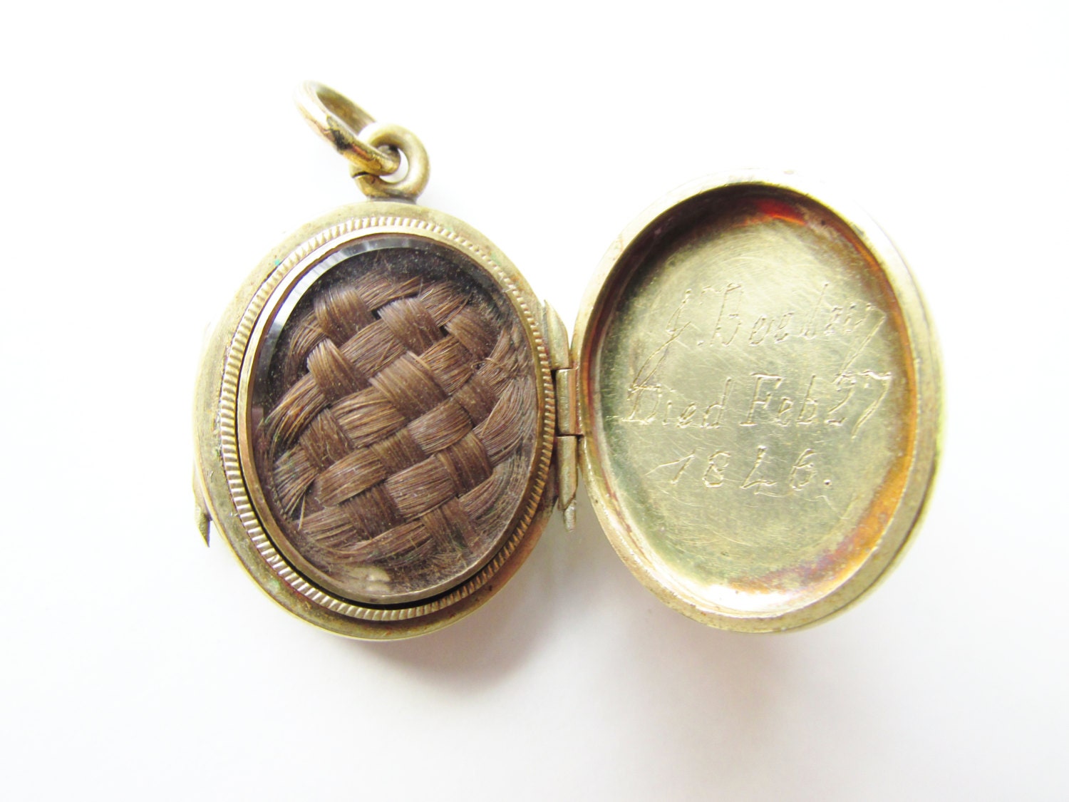 Antique Victorian Mourning Woven Hair Locket Gold Filled 1840s