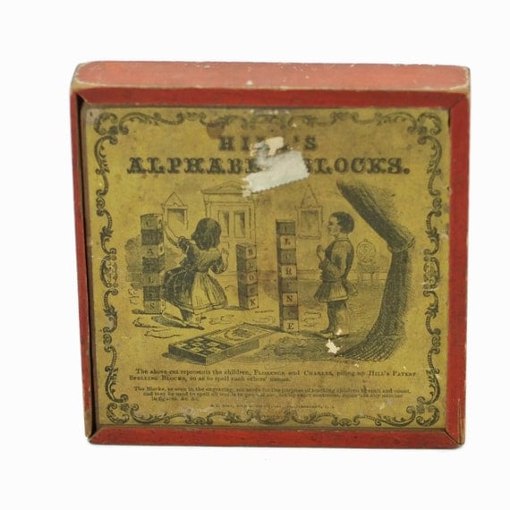 S L Hill Children's Wooden Alphabet Blocks - Circa 1880