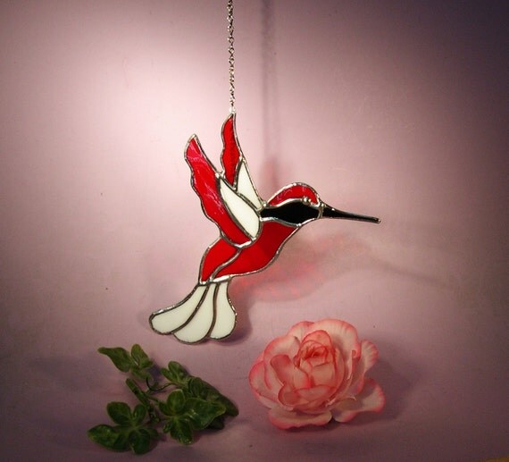 Stained Glass Wisconsin Badger Hummingbird 688