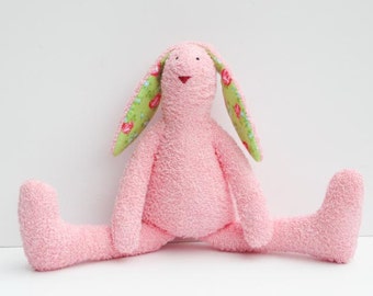 Stuffed bunny pink rabbit soft terry cloth bunny doll cute hare - pink Easter bunny softie plush bunny rabbit toy gift for girl baby shower