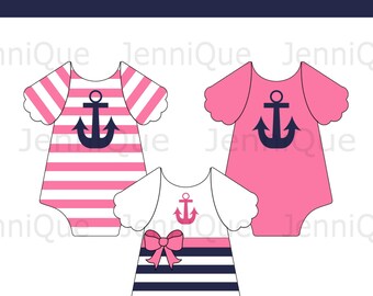 Printable Anchor Onesie, Nautical Theme Baby Shower, Pink and Navy Nautical Onesie Banner, Onesie Bunting, Girl Baby Shower Idea