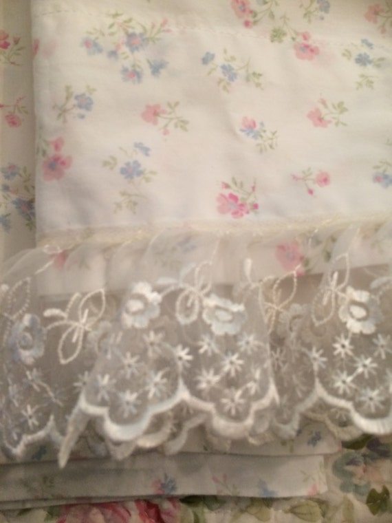A pair standard pillowcases so shabby chic pastel flowers