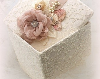 Baby Keepsake Box, Ivory, Blush, Tan, Beige, Champagne, Girl Keepsake Box, Memory Box, Girl, Baby,Baptism, Crystals, Vintage, Elegant