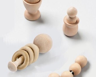 Montessori Baby Toys (baby shower gift)- Rattle, Grasping Beads, Egg with Cup and Peg with Cup