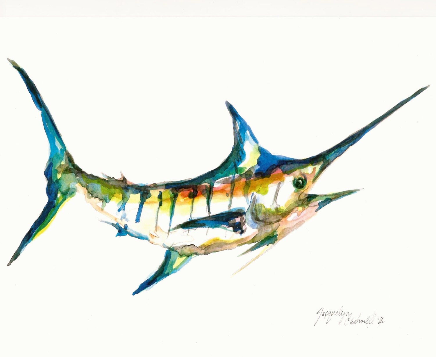 Marlin Watercolor Original 11x15 painting Gift Present