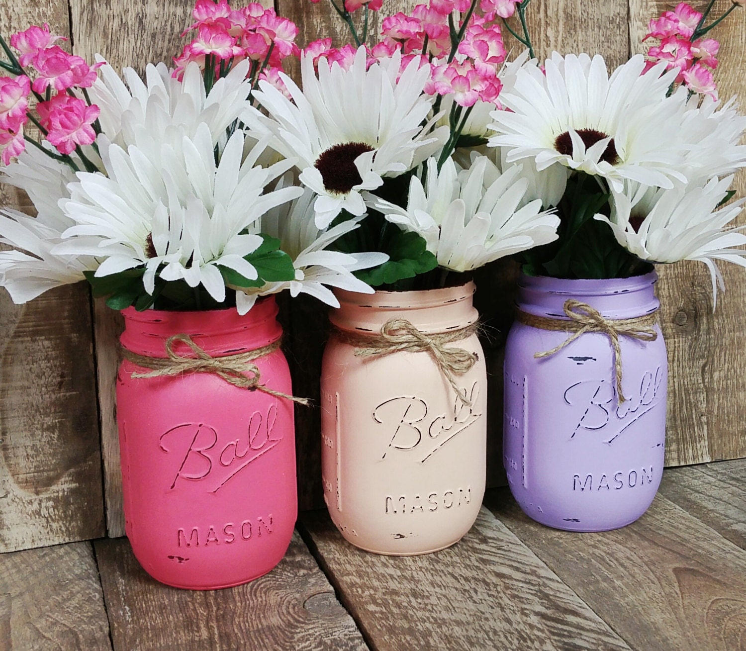 3 Ball Pint Mason Jar VasesDistressedShabby by Love4PawsCafe