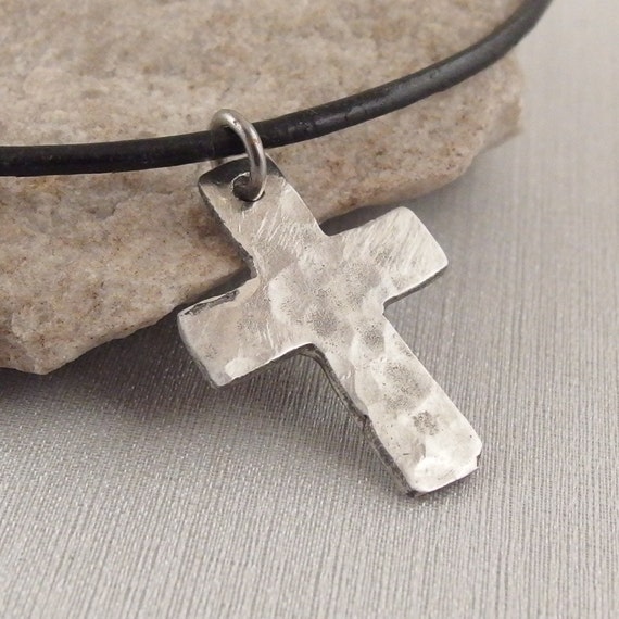 Small Hammered Christian Sterling Silver Cross Jewelry by Trijoux