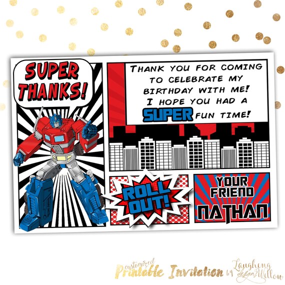 Optimus Prime Thank You Card Transformers by LaughingWillowDesign