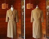 SALE / vintage 1950s suit / 50s tan wool Zelinka Matlick skirt suit / size medium