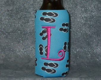 Bottle, Beer Beverage Holder, Flip Flops, Monogram, Slim Bottle Cozy