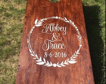 Wedding Cornhole Decals | Rustic Wedding Decor | Personalized Wedding Wreath | Decals for Corn hole Game