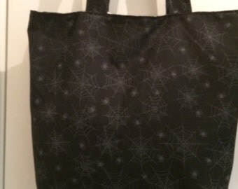 Black Spider Web Fabric Print 14" x 14" Handmade Tote Bag