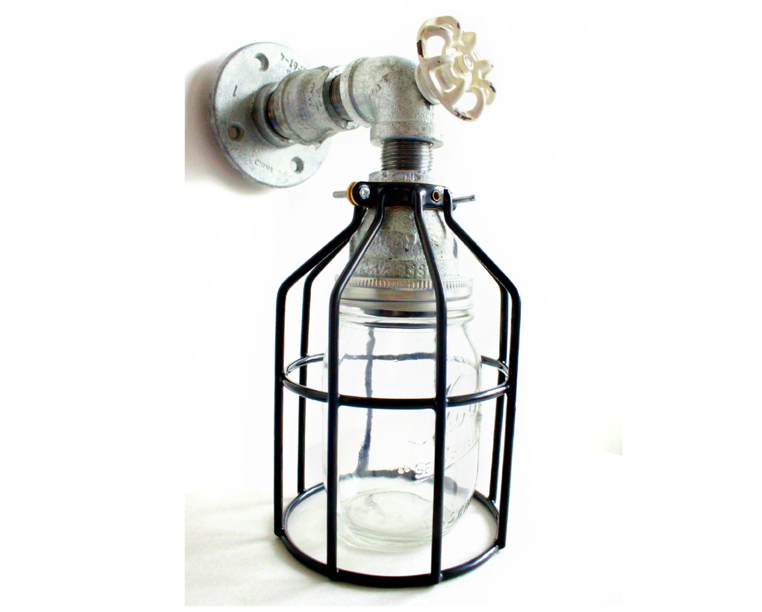 Galvanized Pipe Wall Sconce Industrial Farmhouse Mason Jar