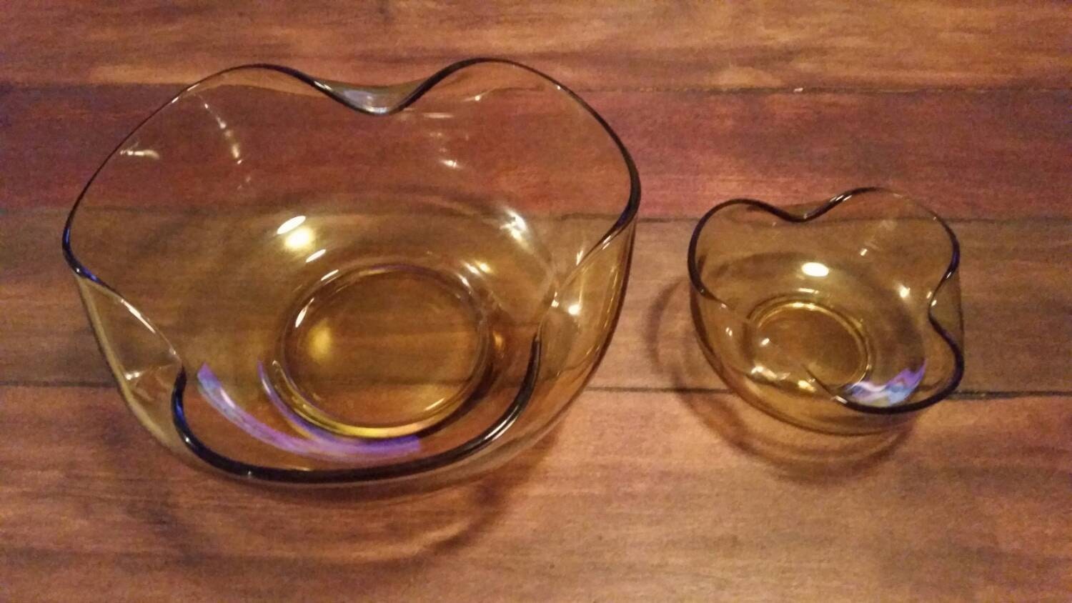 Matching Set of Large and Small Yellow Glass Art Deco Bowls