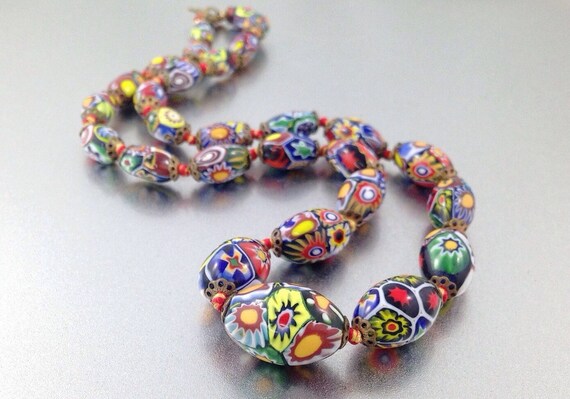 Vintage Italian Millefiori Glass Bead Necklace Colorful glass