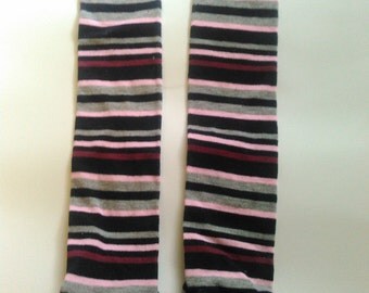 Pink and Maroon Striped Leg Warmers