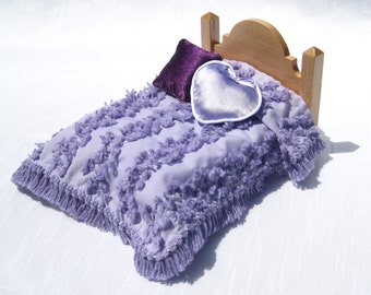 Dollhouse Bedspread Miniature Chenille Bedspread Lavender Dollhouse Blanket 12th Scale Bedding Small Doll Bedding Mini Chenille Bedspread