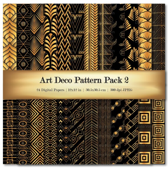 Art Deco Digital Scrapbook Paper Black & Gold Geometric