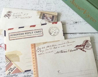 10 mini envelopes vintage style patterned scrapbooking wedding - notecard envelope - snail mail - craft supplies uk - wedding invite - etsy