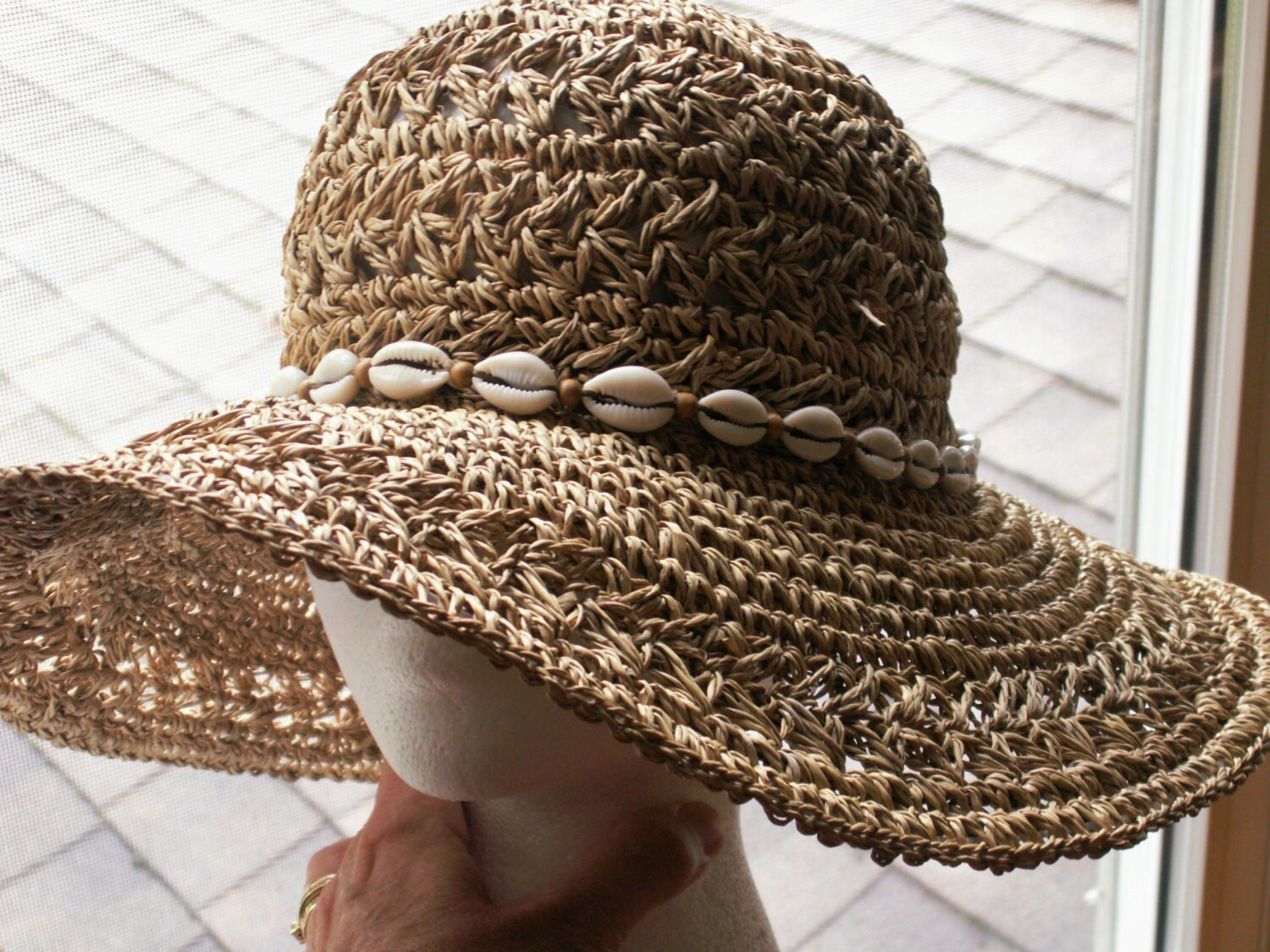 Tropical Trends Handmade Crocheted Straw Hat with Shell Band