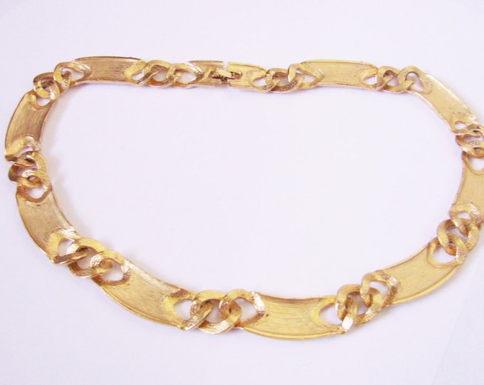 1980s Retro Creamy White Modernist Enamel & Goldtone Link Necklace / Vintage Jewelry / Jewellery