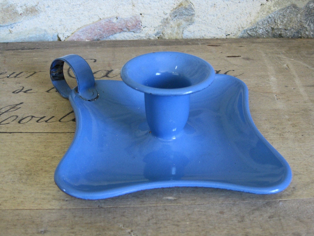 blue enamel candle holder rustic French country style