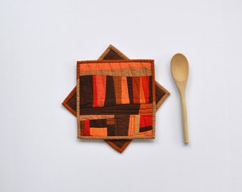 Brown Quilted Pot Holders, Fall Pot Holders, Modern Kitchen Decor, Brown Pot Holders, Autumn, Hostess Gift