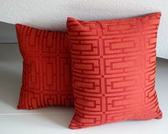 Orange red geometric pillow, elegant pillow cover, 16x16 inches, decorative pillows